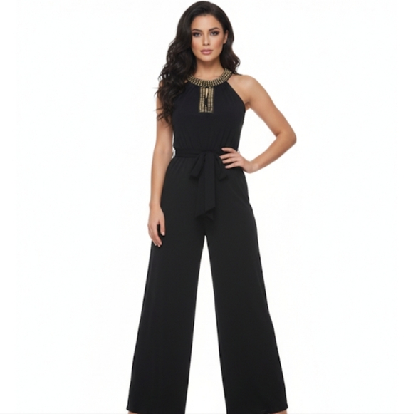 Bisou Bisou Pants - Bisou Bisou black wide leg jumpsuit rompers size 8